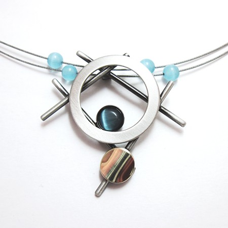 Christophe Poly Necklace Blue Stone Circle Design - Click Image to Close